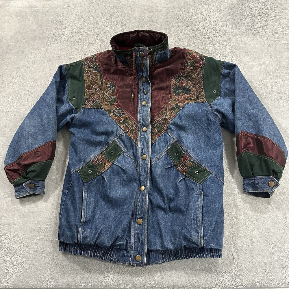 Two Twenty Snap Button Jean Jacket Denim Blue Men L Vintage Y2K Embroidered 60s